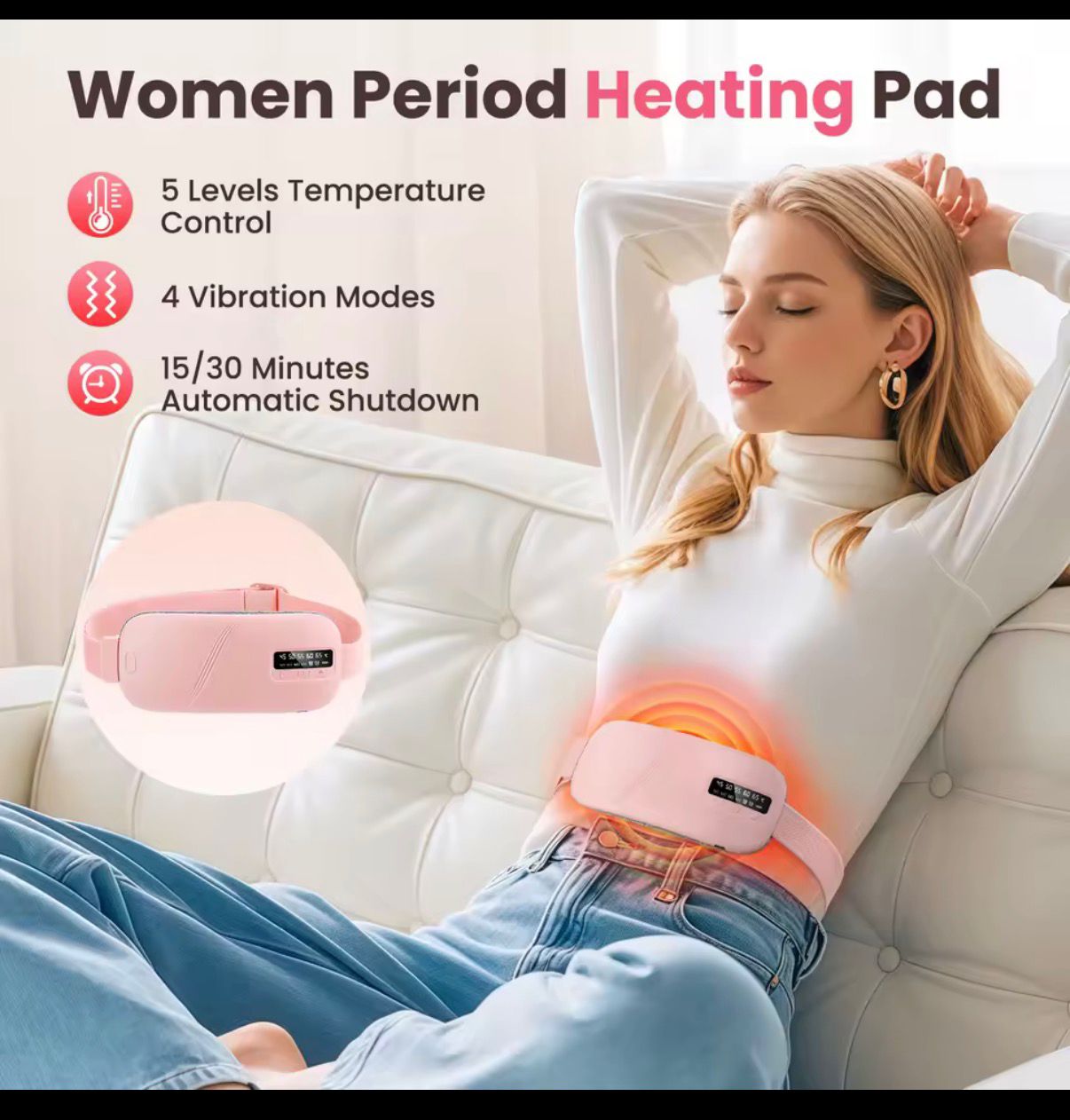 Women’s Period Pain Relief Belt – Electric Heating & Massage Pad for Abdominal Comfort