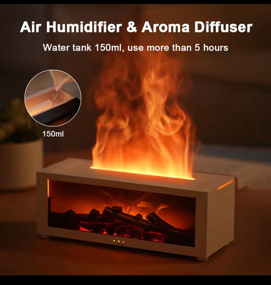 Air Humidifier and Essential Oil Diffuser – Flame Effect, LED Light & Remote