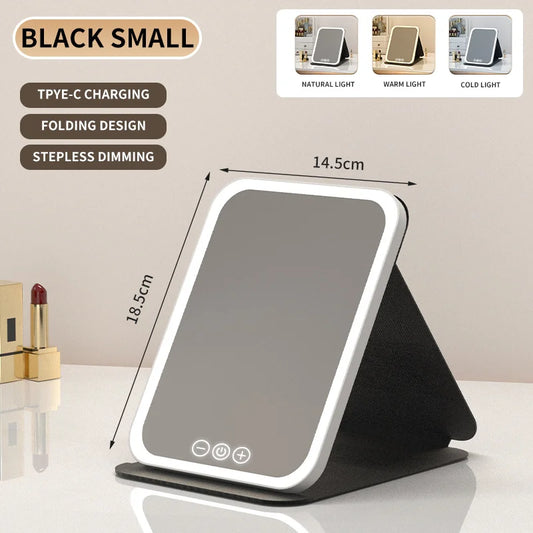 Portable LED Makeup Mirror – 3-Color Light Modes, Brightness Control & USB Charging