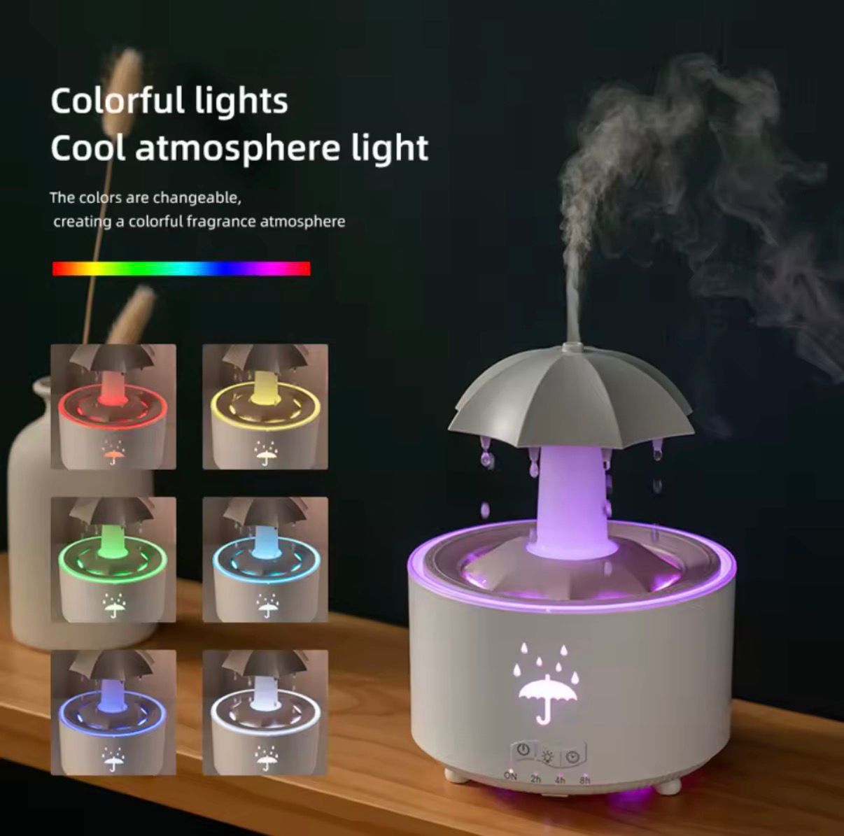 RainDrop™ LED Aroma Diffuser – Ultrasonic Humidifier with Colorful Light & Umbrella Design