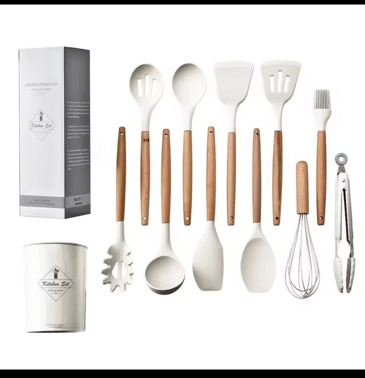 12-Piece Silicone Cooking Utensil Set – Non-Stick Spatulas & Spoons with Wooden Handles