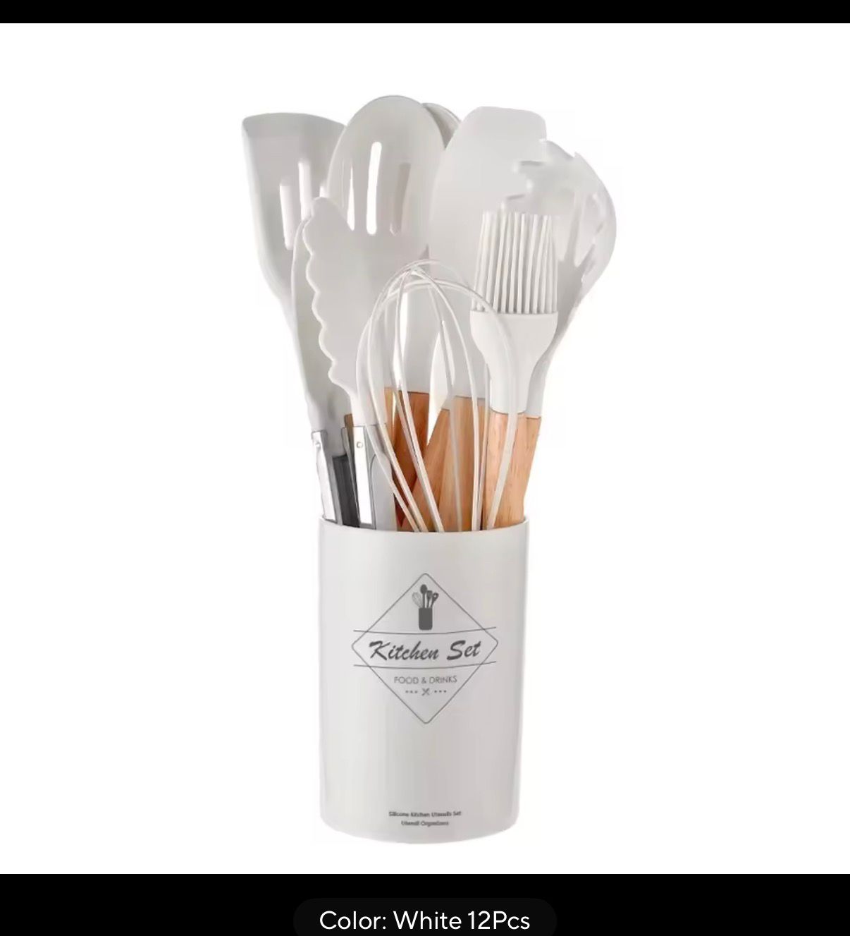 12-Piece Silicone Cooking Utensil Set – Non-Stick Spatulas & Spoons with Wooden Handles