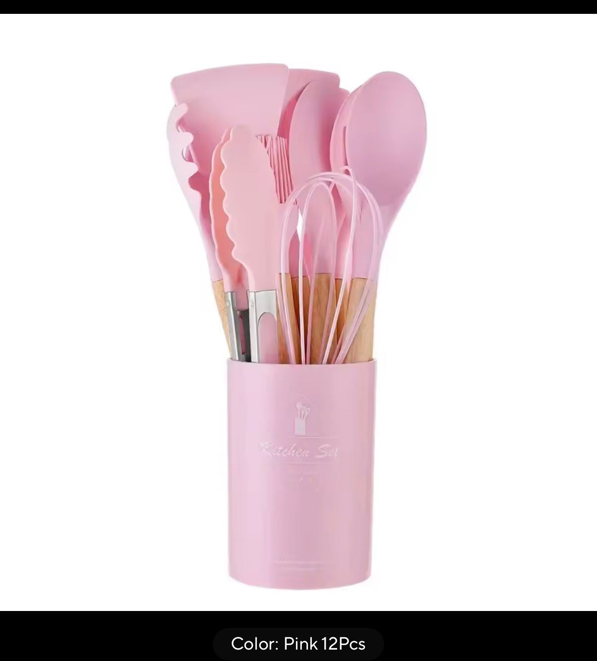 12-Piece Silicone Cooking Utensil Set – Non-Stick Spatulas & Spoons with Wooden Handles