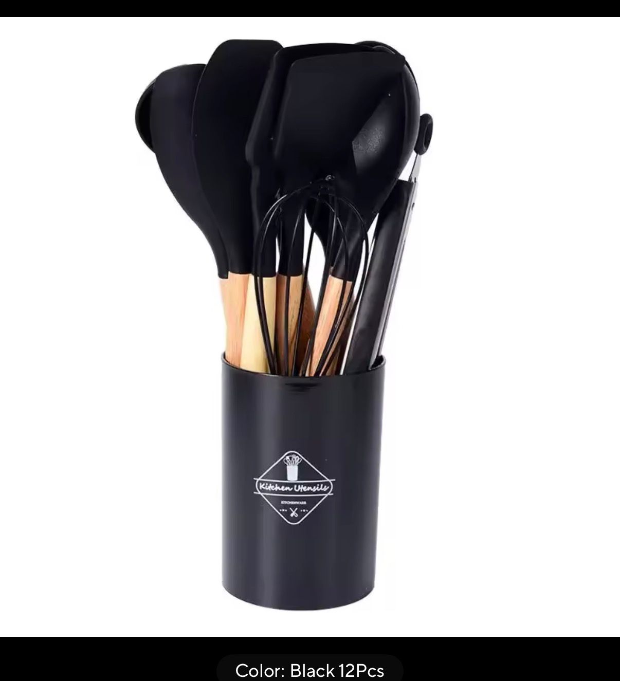 12-Piece Silicone Cooking Utensil Set – Non-Stick Spatulas & Spoons with Wooden Handles