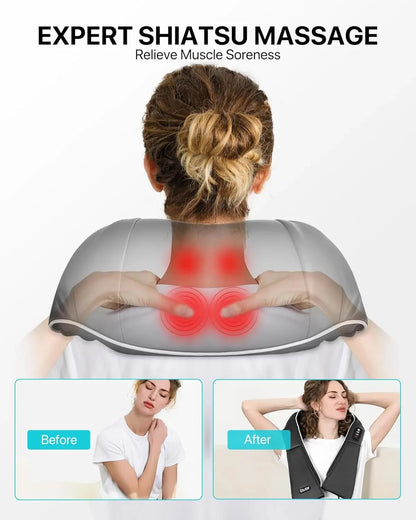 Neck & Shoulder Massager with Heat – Deep Kneading Relief Pillow