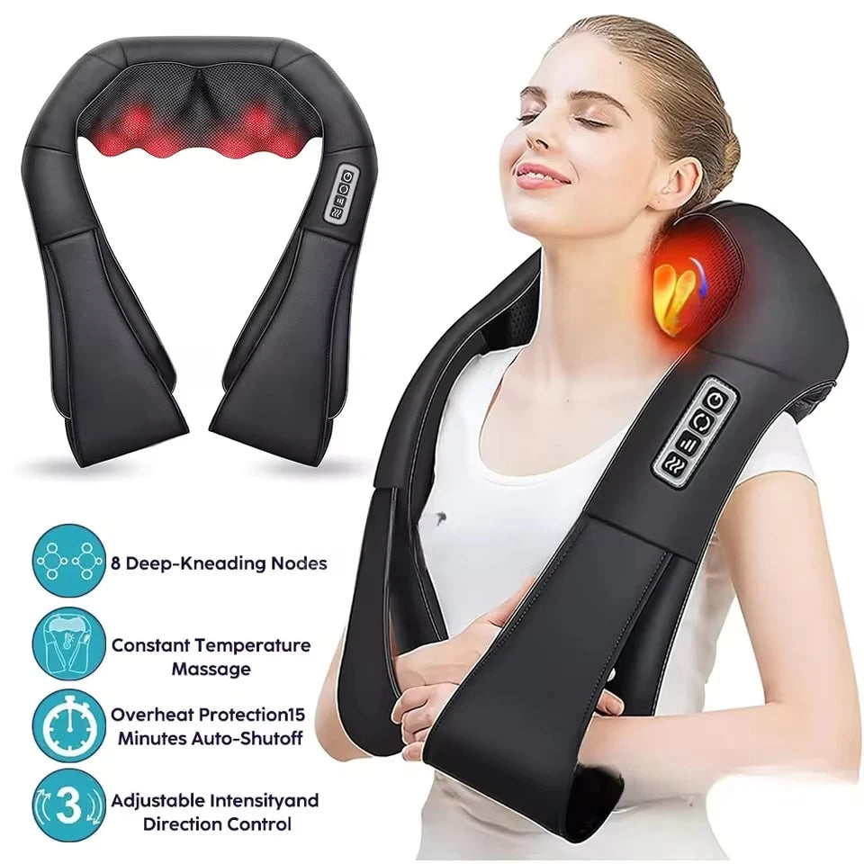 Neck & Shoulder Massager with Heat – Deep Kneading Relief Pillow