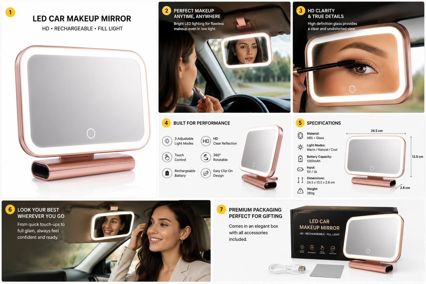 LED Car Visor Mirror – Flawless Makeup Light On the Go
