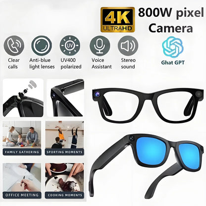 Smart AI Glasses 4K with 8MP HD Camera, Bluetooth Audio, Voice Calls & Real-Time Translation
