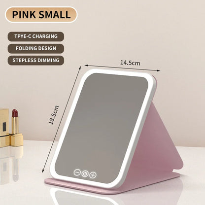 Portable LED Makeup Mirror – 3-Color Light Modes, Brightness Control & USB Charging