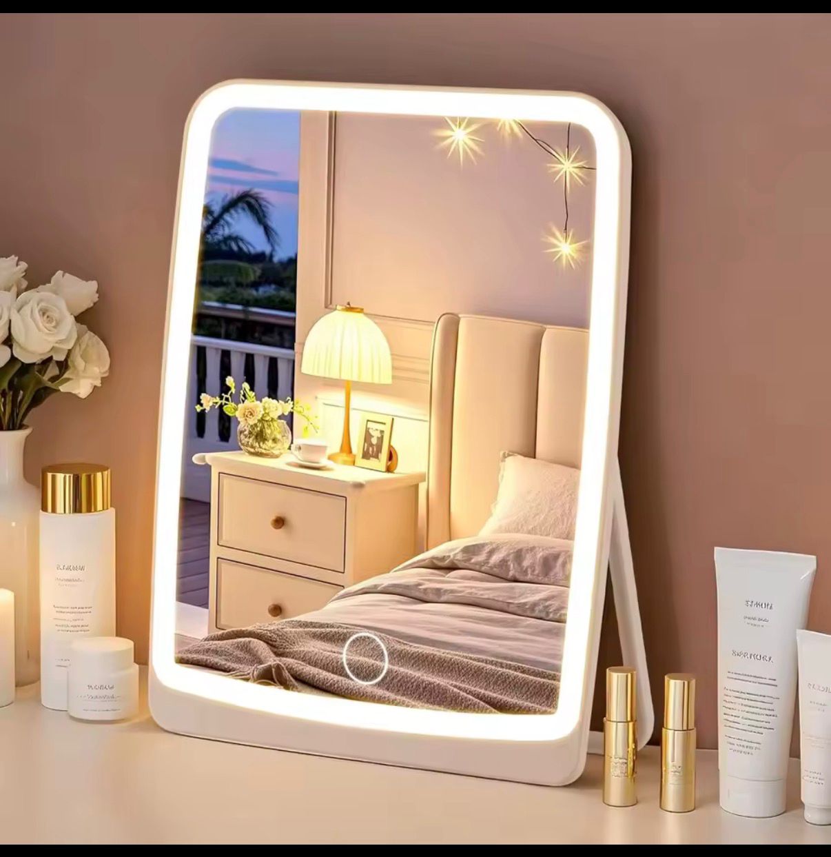 Portable LED Makeup Mirror – 3-Color Light Modes, Brightness Control & USB Charging